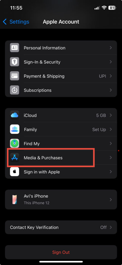 Navigate to Media & Purchases